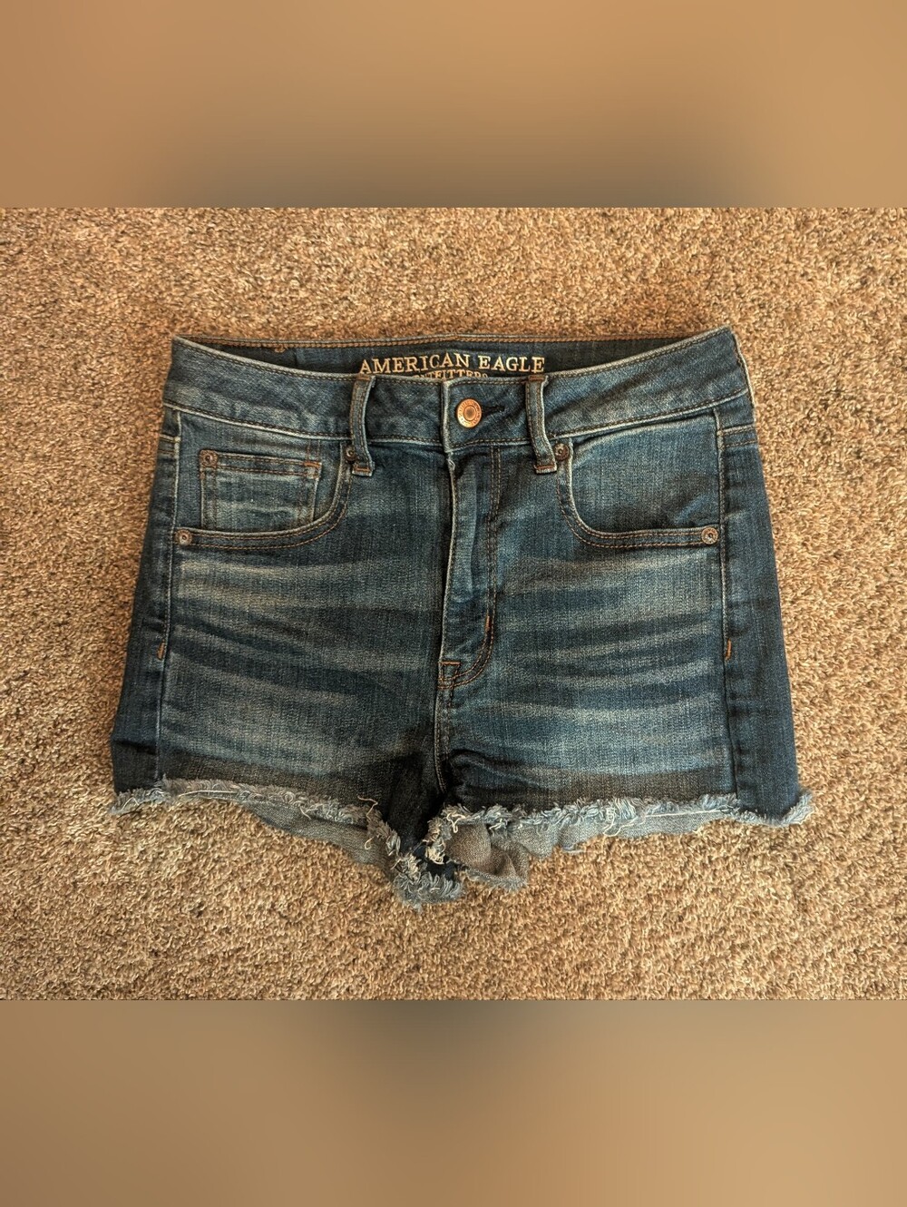 Women's American Eagle Outfitters Indigo Blue Frayed Hem Denim Shorts Sz 4